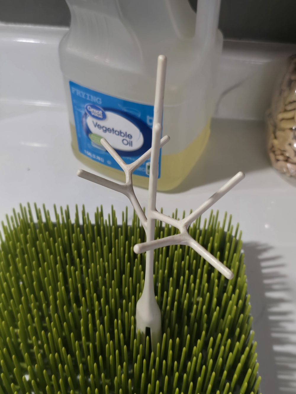 White Tree-Shaped Utensil Drying Rack Accessory with Green Grass Base